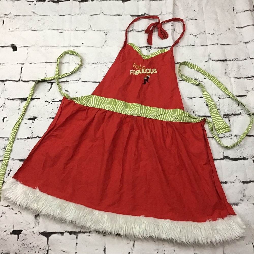 Holiday‎ Christmas Apron Fa-La Fabulous Kristen Levis Design Red Green Fur Trim